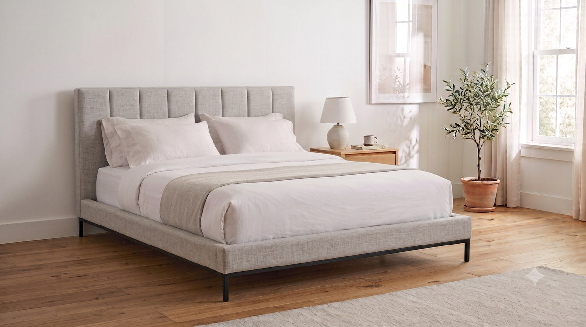 The Shoreditch industrial bed in Grey Linen Weave