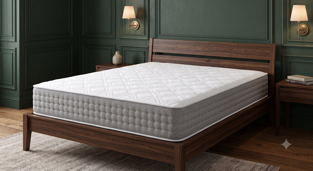 The Ortho firm orthopaedic mattress on a walnut bed frame
