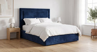 The Camden ottoman storage bed in Navy Velvet