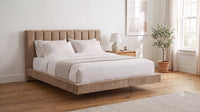 The Fitzrovia platform bed in Mink Chenille