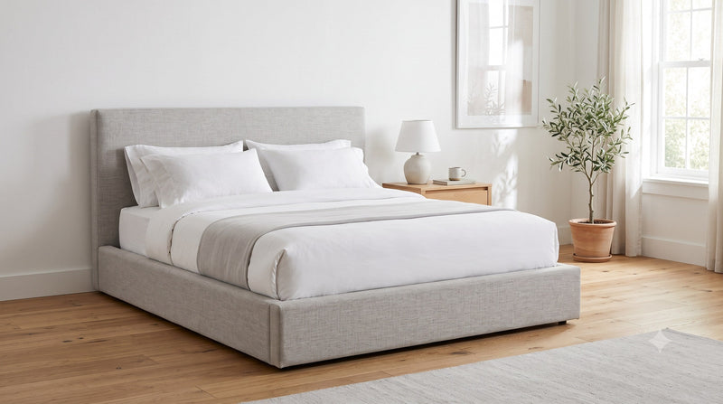 The Marylebone bed in Grey Linen Weave