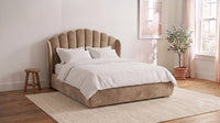 The Primrose scalloped bed in Mink Chenille
