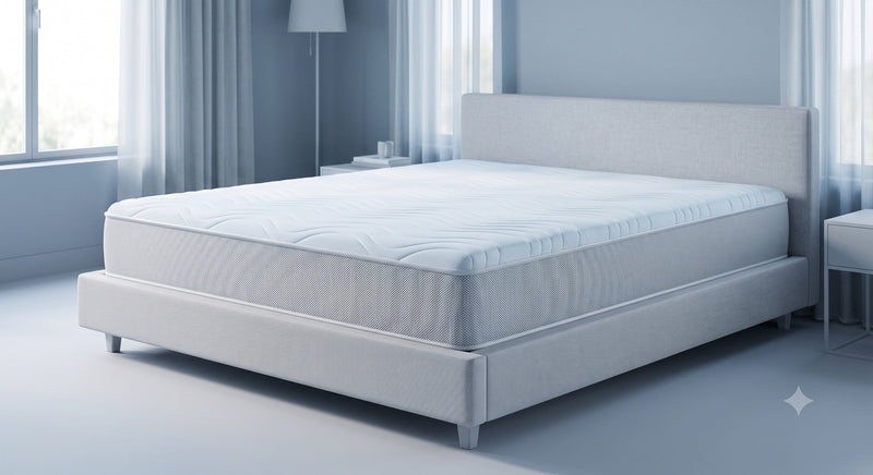 The Cooling hybrid mattress in a cool contemporary bedroom