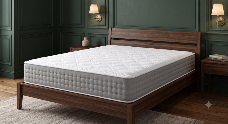 The Ortho firm orthopaedic mattress on a walnut bed frame